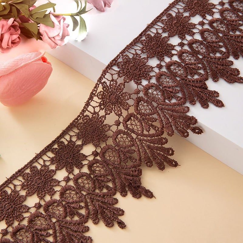 Kuasting 7.5 Yards Floral Lace Edge Trim 9CM Width Europe Chips Pattern Inelastic Embroidery Lace Trim for Sewing Making, DIY Crafts, Gift Wrapping, Wedding Decor (Dark Coffee) - Image 1
